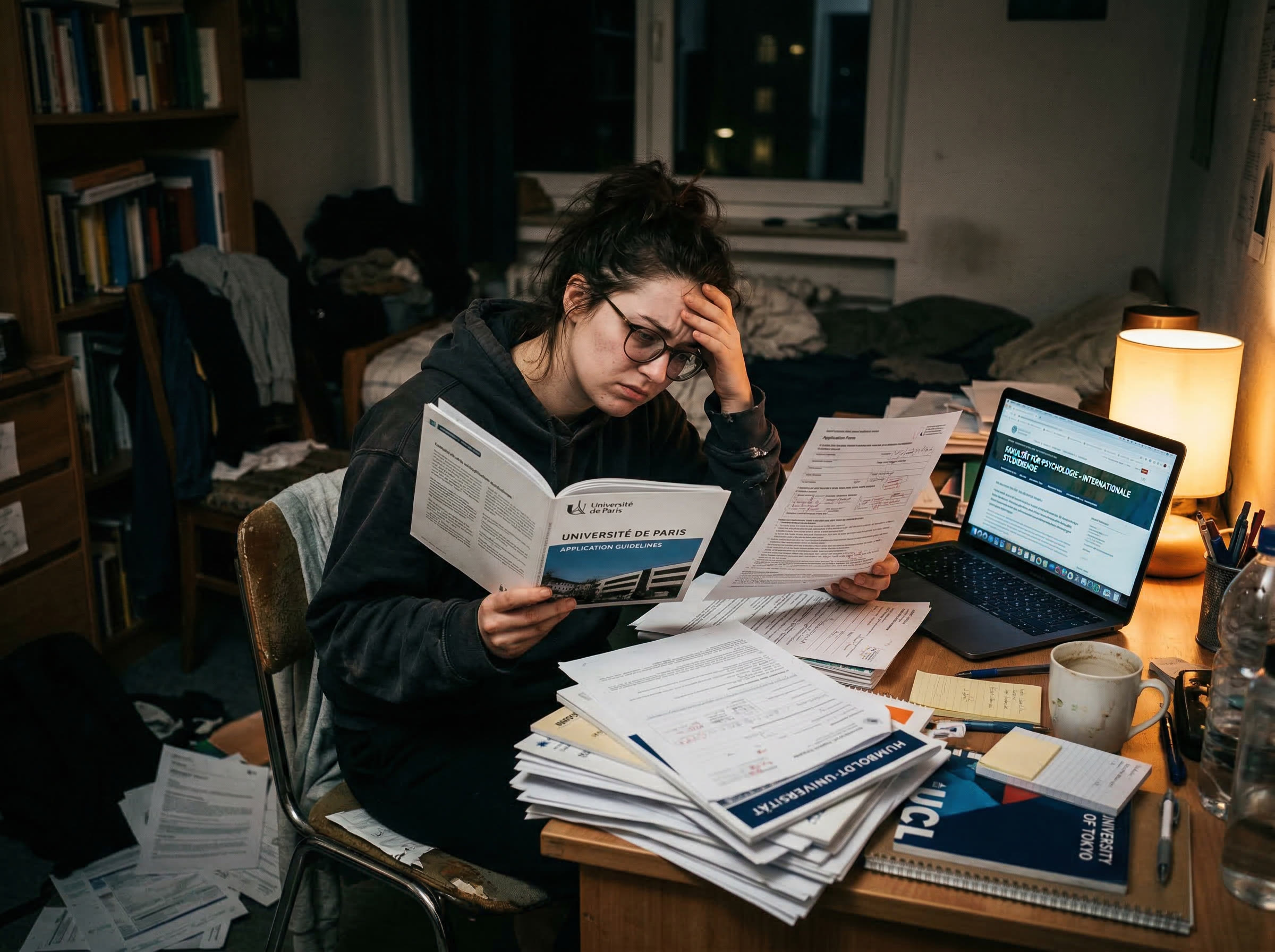 Studentin überfordert von Formularen und Unterlagen